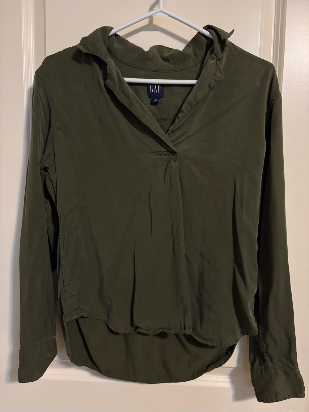 GAP Olive Green Button-Down Hooded Blouse